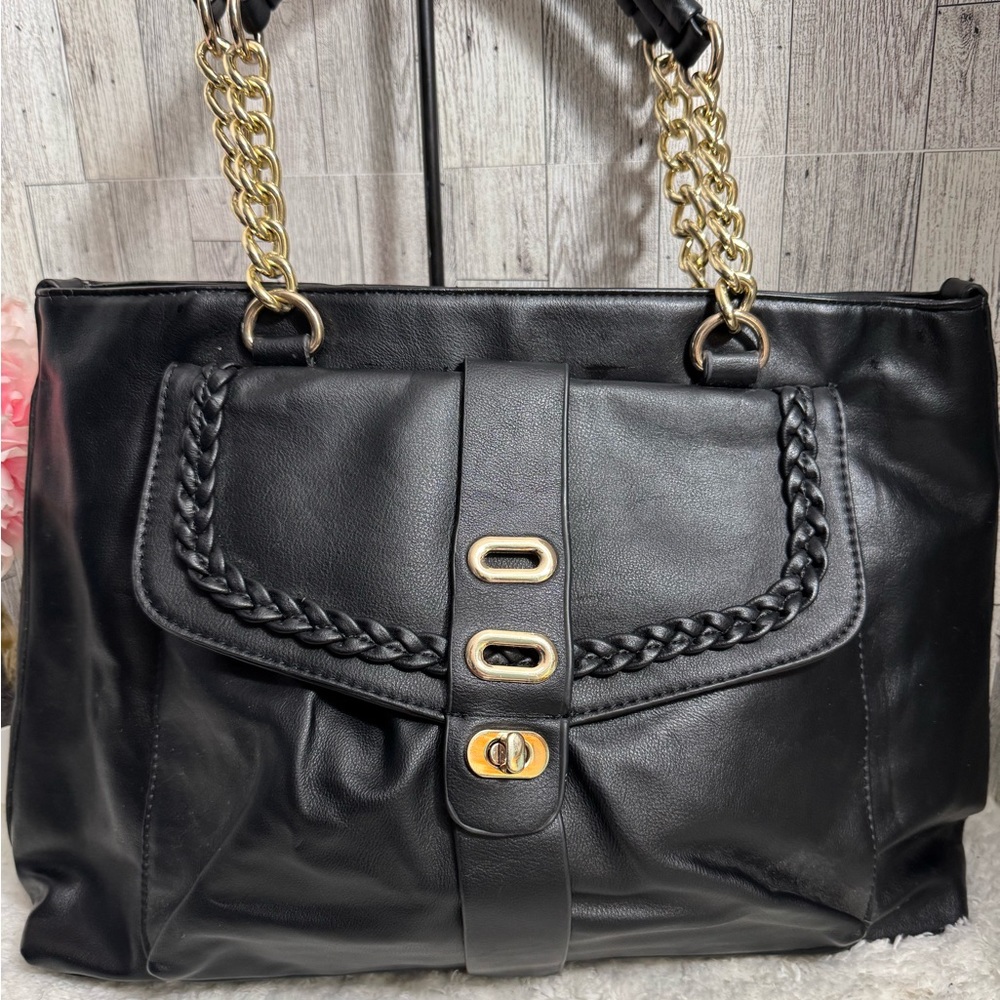 Miztique Black Leather Tote/ shoulder Bag